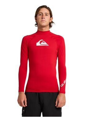 Quiksilver Red Men's Long Sleeve Swim Rash Guard M